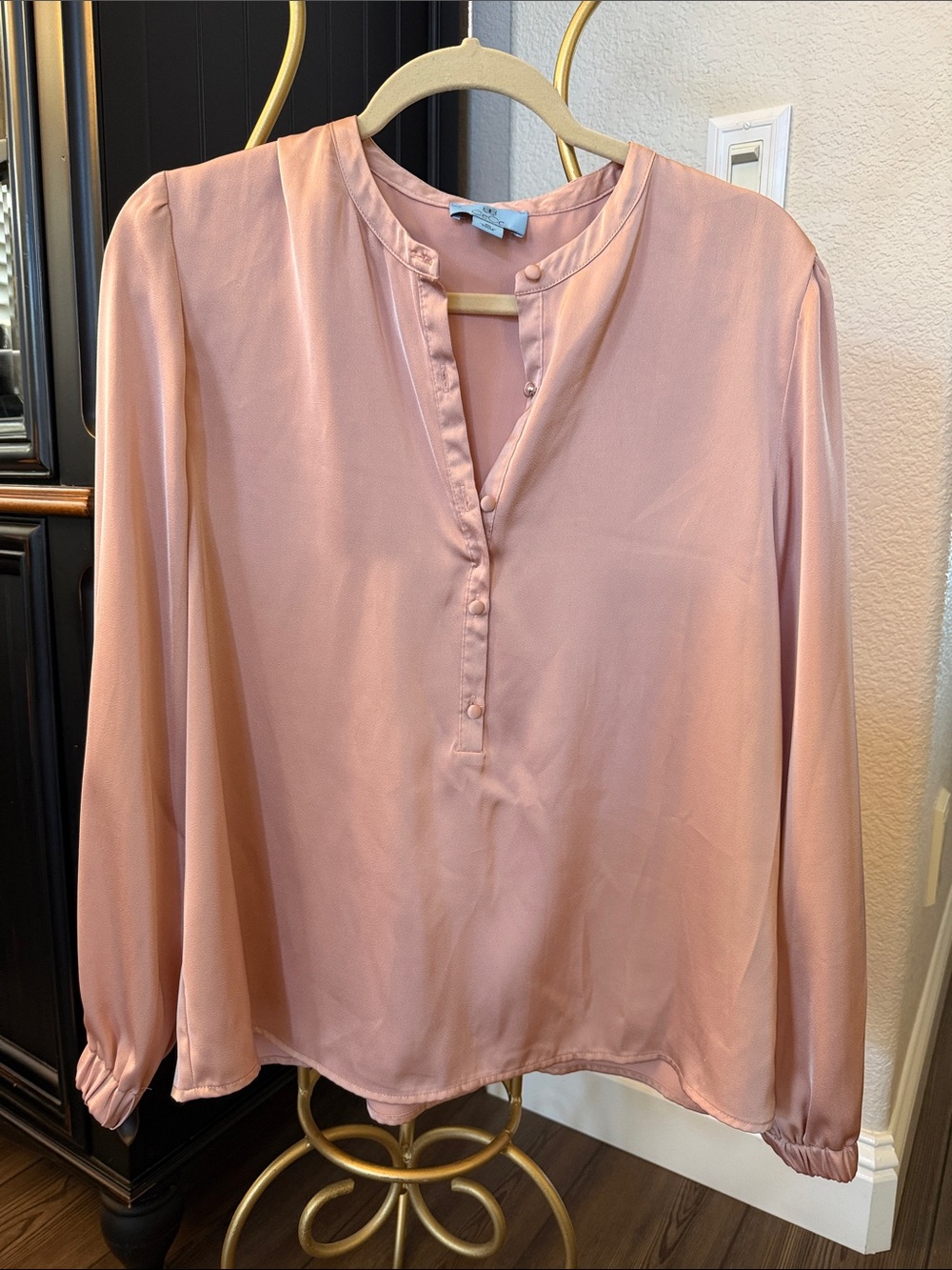 Womens CeCe Blush Pink Long-Sleeve Split-Neck Blouse satin